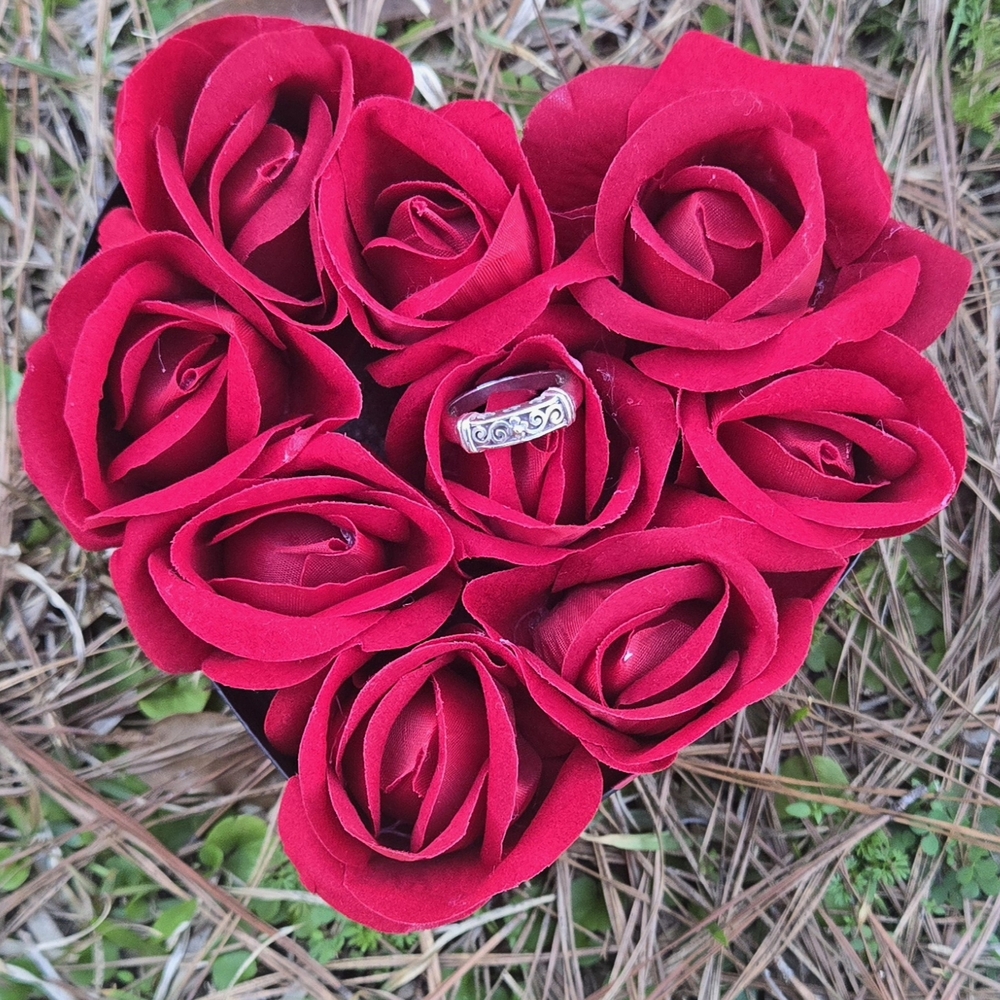 Elegant Silver Red Rose Ring